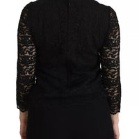 Dolce & Gabbana Black Lace Long Sleeve Blouse Nylon Top