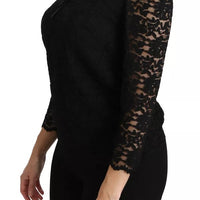 Dolce & Gabbana Black Lace Long Sleeve Blouse Nylon Top