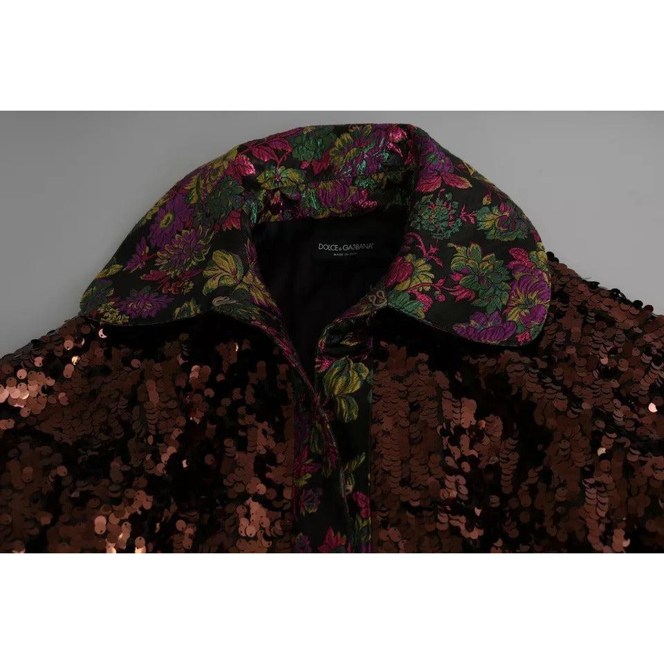 Dolce &amp; Gabbana Multicolor Sequined Long Coat Jaquard Jacket
