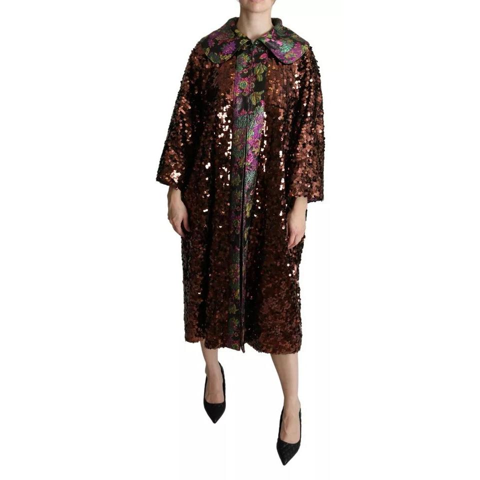 Dolce &amp; Gabbana Multicolor Sequined Long Coat Jaquard Jacket