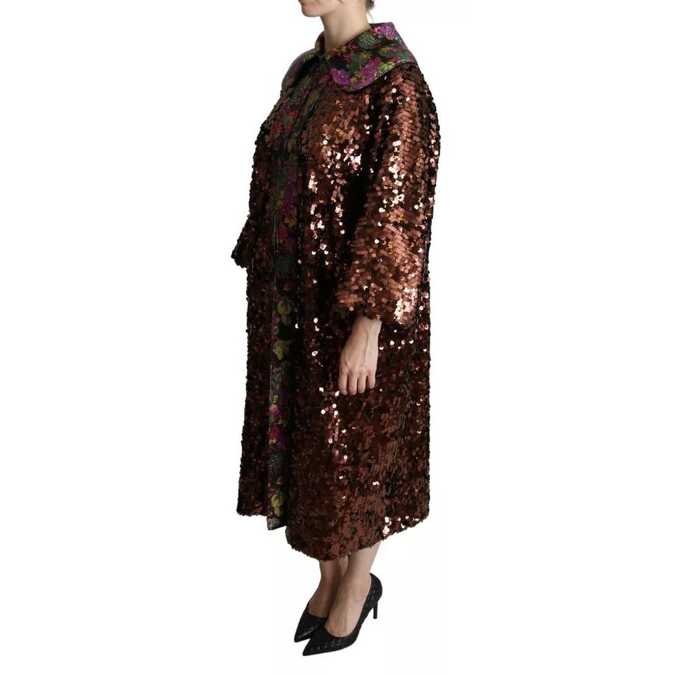 Dolce &amp; Gabbana Multicolor Sequined Long Coat Jaquard Jacket