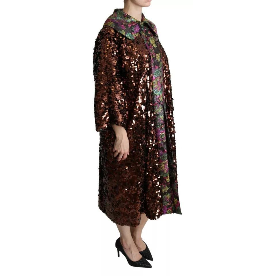 Dolce &amp; Gabbana Multicolor Sequined Long Coat Jaquard Jacket