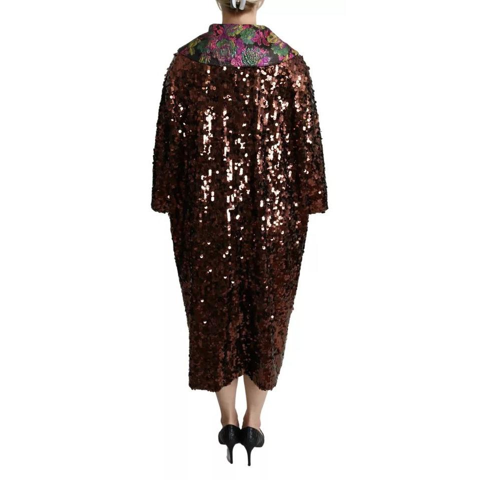 Dolce &amp; Gabbana Multicolor Sequined Long Coat Jaquard Jacket