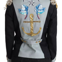 Dolce & Gabbana Blue Button Crystal Embellished Cotton Jacket