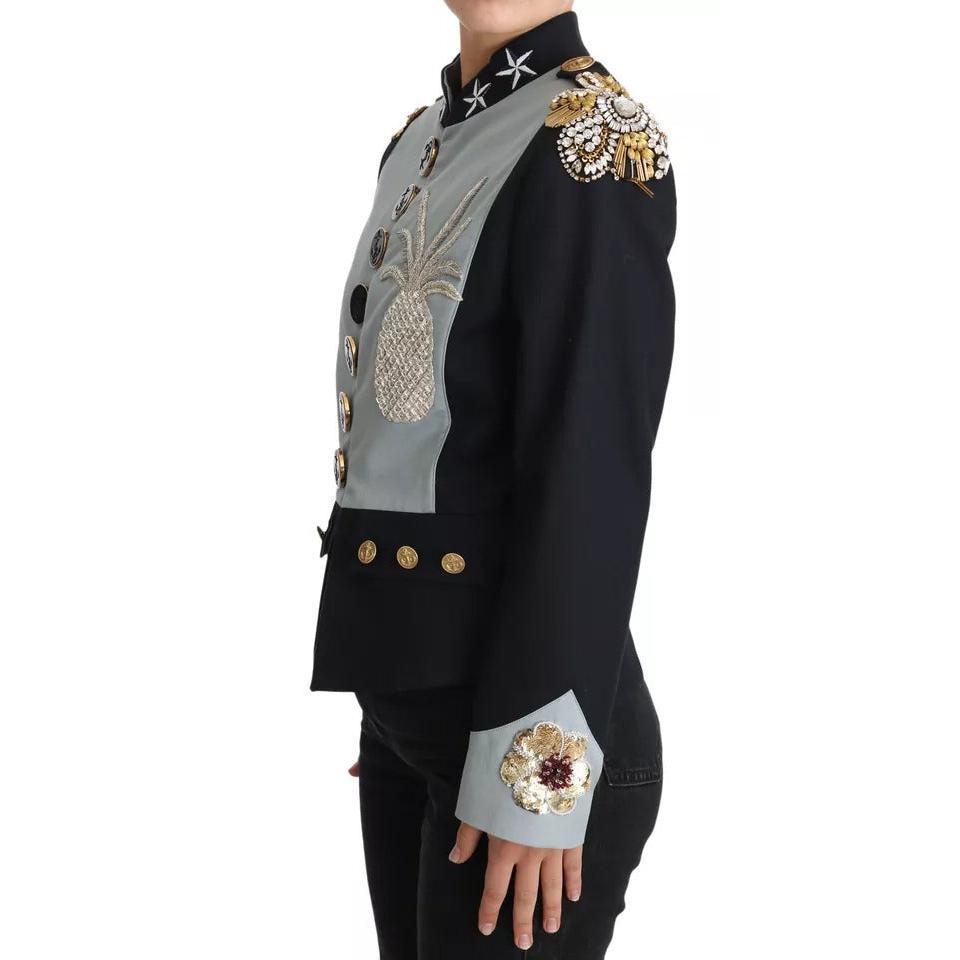 Dolce &amp; Gabbana Blue Button Crystal Embellished Cotton Jacket
