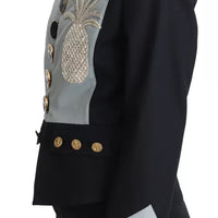 Dolce & Gabbana Blue Button Crystal Embellished Cotton Jacket