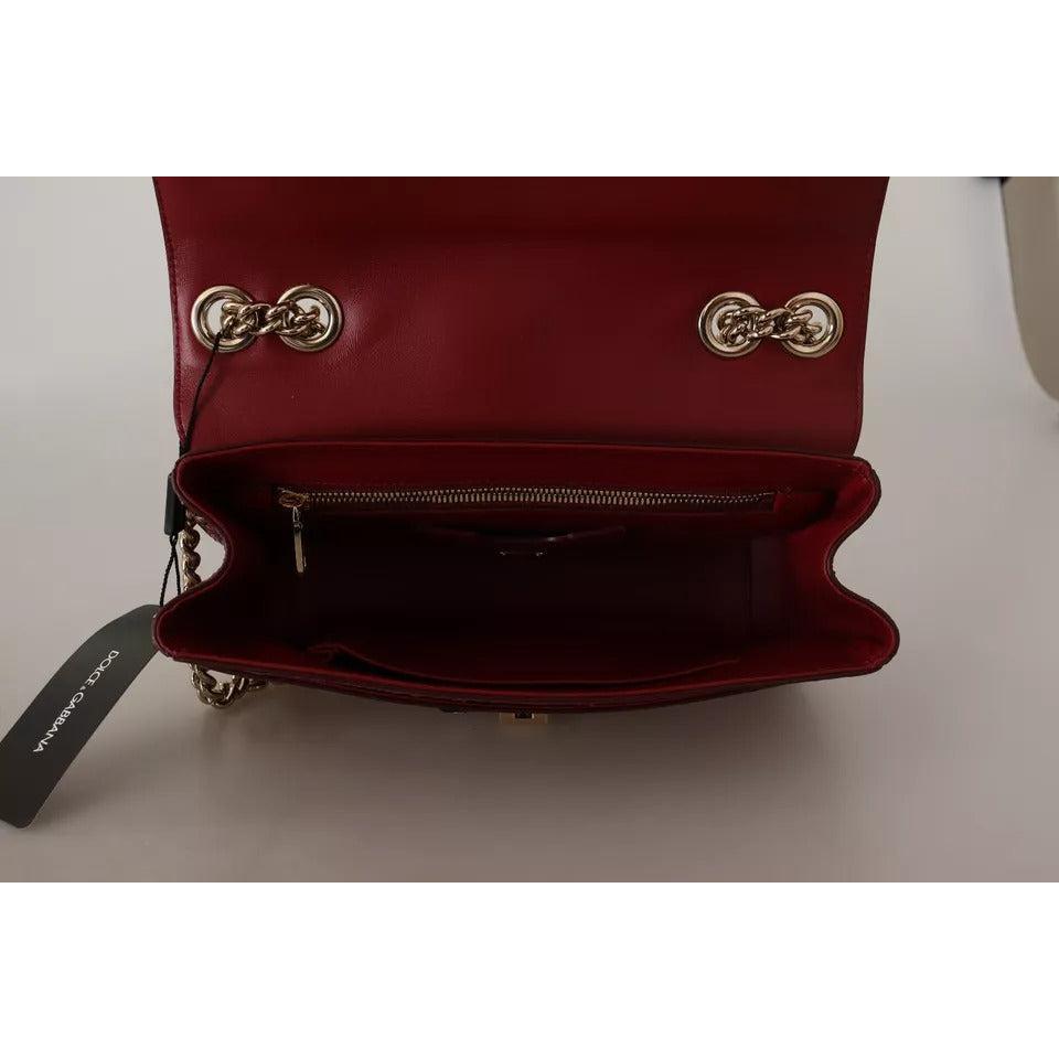 Dolce &amp; Gabbana Pink Red Exotic Skins Gold Chain Purse LUCIA Leather Bag
