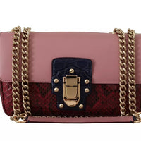 Dolce & Gabbana Pink Red Exotic Skins Gold Chain Purse LUCIA Leather Bag