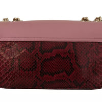 Dolce & Gabbana Pink Red Exotic Skins Gold Chain Purse LUCIA Leather Bag