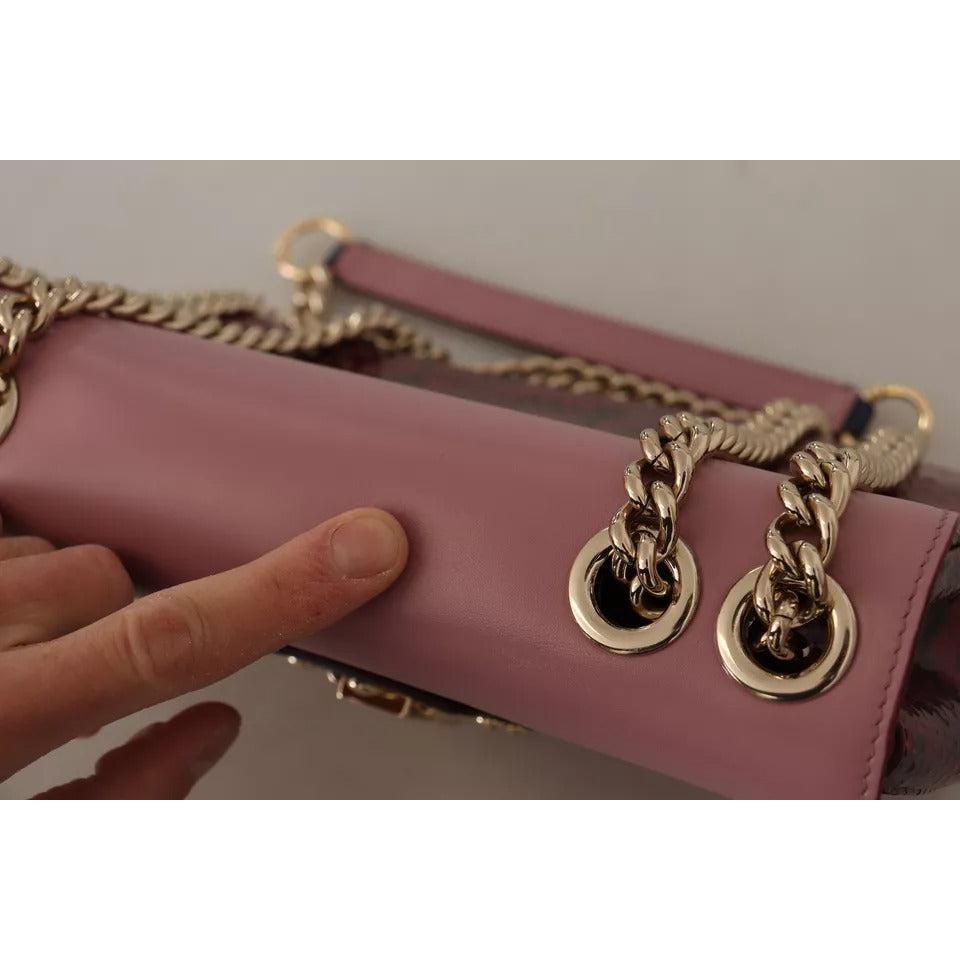 Dolce &amp; Gabbana Pink Red Exotic Skins Gold Chain Purse LUCIA Leather Bag
