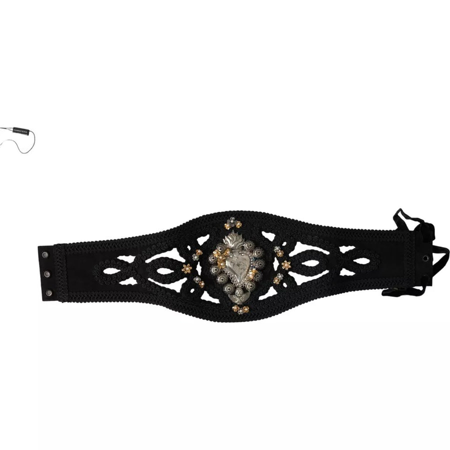 Dolce & Gabbana Black Canvas Embellished Waist Women Belt