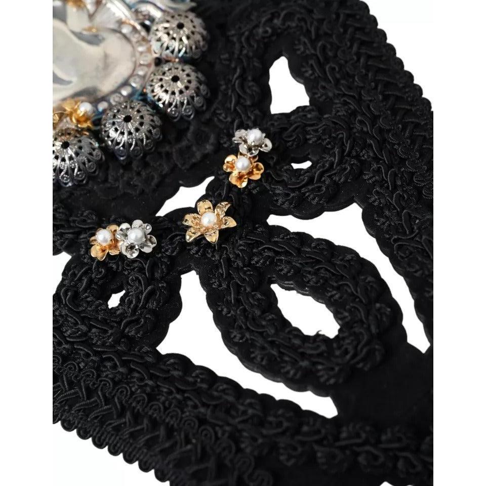 Dolce &amp; Gabbana Black Canvas Embellished Waist Women Belt