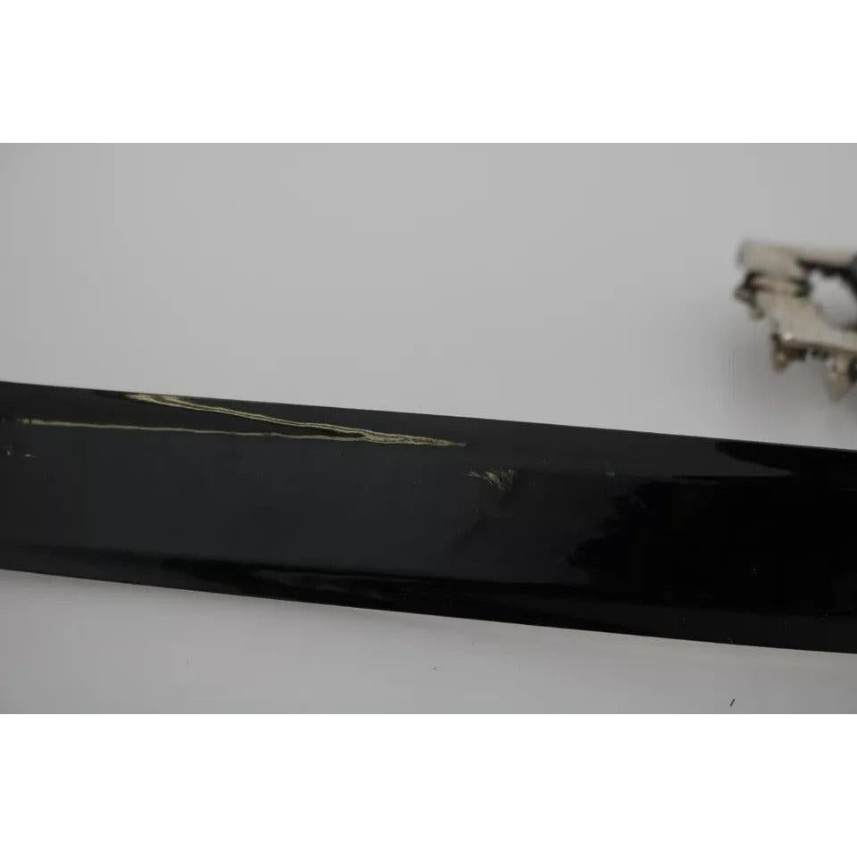 Dolce &amp; Gabbana Black Shiny Leather Crystal Logo Buckle Belt