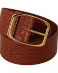 Dolce & Gabbana Brown Wide Waist Design Leather Gold Metal Buckle Belt