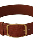 Dolce & Gabbana Brown Wide Waist Design Leather Gold Metal Buckle Belt