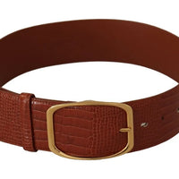 Dolce & Gabbana Brown Wide Waist Design Leather Gold Metal Buckle Belt