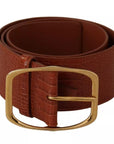 Dolce & Gabbana Brown Wide Waist Design Leather Gold Metal Buckle Belt