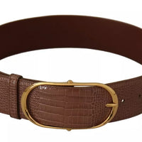 Dolce & Gabbana Brown Wide Waist Leather Gold Oval Metal Buckle Belt