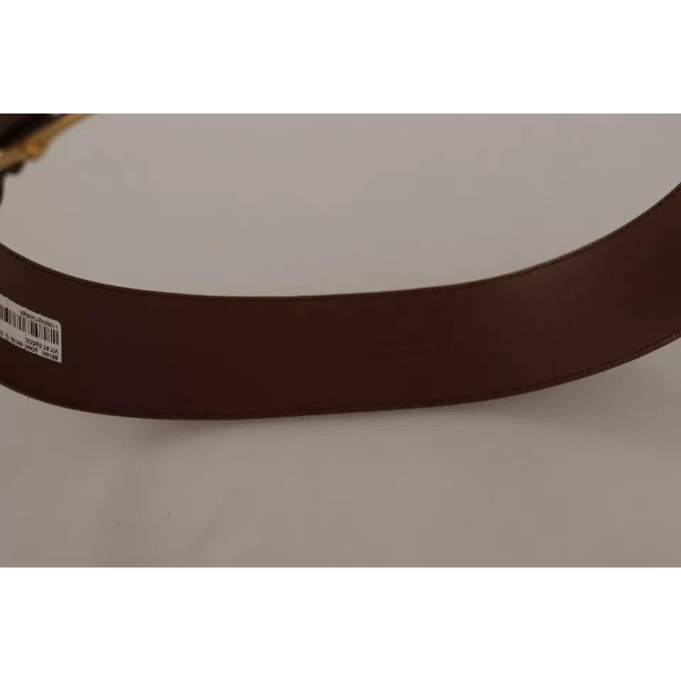 Dolce &amp; Gabbana Brown Wide Waist Leather Gold Oval Metal Buckle Belt