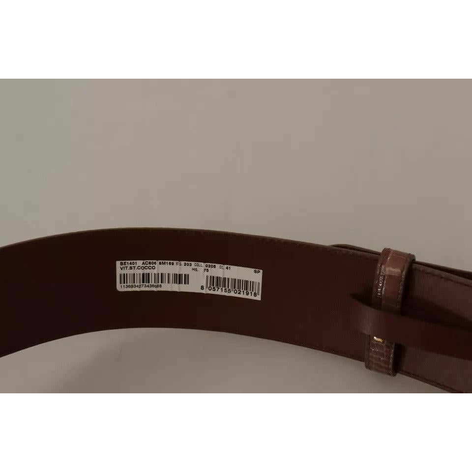 Dolce &amp; Gabbana Brown Wide Waist Leather Gold Oval Metal Buckle Belt