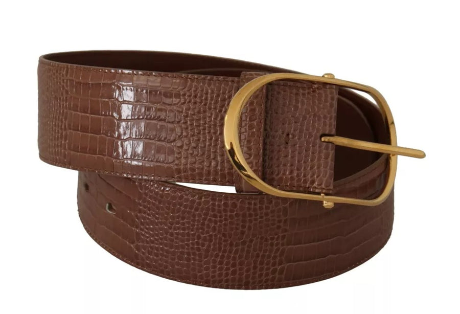 Dolce & Gabbana Brown Wide Waist Leather Gold Oval Metal Buckle Belt