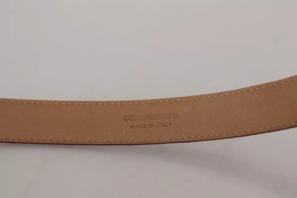 Dolce &amp; Gabbana Brown Leather Gold Engraved Metal Buckle Belt