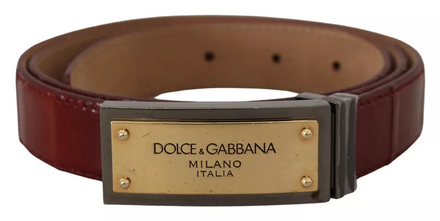 Dolce & Gabbana Brown Leather Gold Engraved Metal Buckle Belt