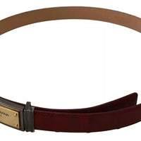 Dolce & Gabbana Brown Leather Gold Engraved Metal Buckle Belt