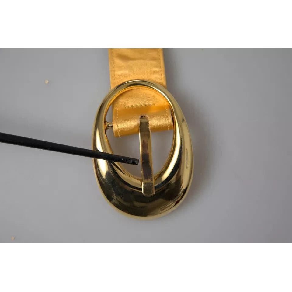 Dolce &amp; Gabbana Gold Satin Leather Oval Metal Buckle Belt
