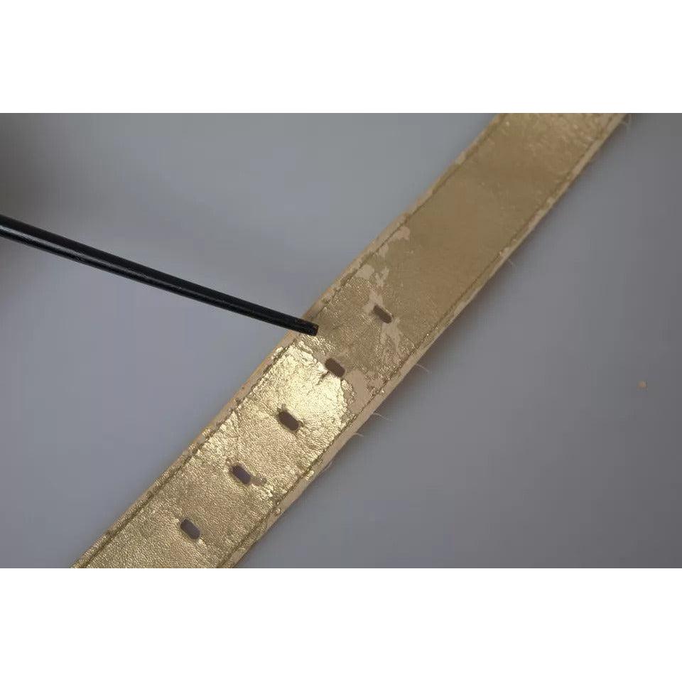 Dolce &amp; Gabbana Gold Satin Leather Oval Metal Buckle Belt