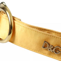 Dolce & Gabbana Gold Satin Leather Oval Metal Buckle Belt