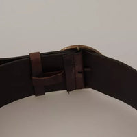 Dolce & Gabbana Dark Brown Wide Calf Leather Logo Round Buckle Belt