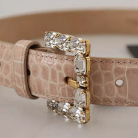 Dolce & Gabbana Beige Leather Crystal Buckle Women Belt