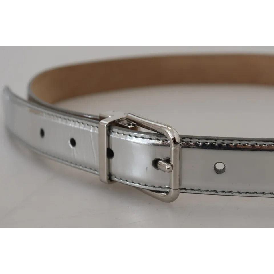Dolce &amp; Gabbana Silver Leather Metal Buckle Belt