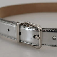 Dolce & Gabbana Silver Leather Metal Buckle Belt