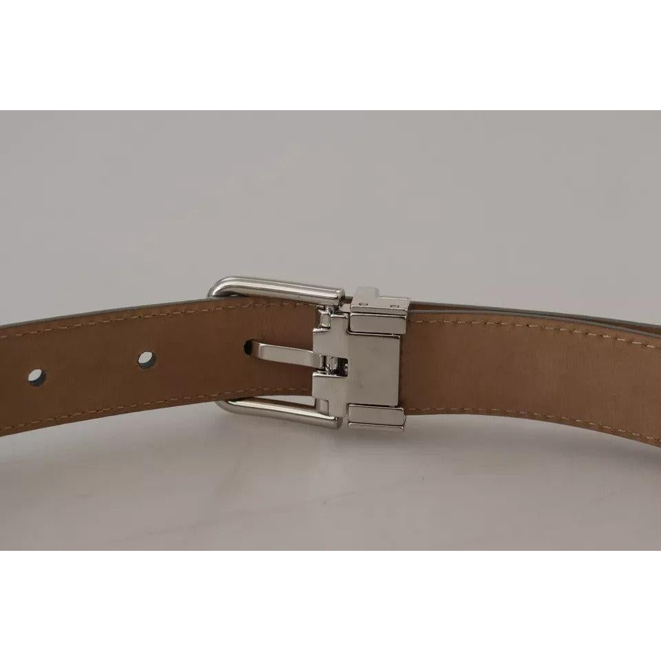 Dolce &amp; Gabbana Silver Leather Metal Buckle Belt