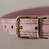 Dolce & Gabbana Pink Jaquard Embroidered Gold Tone Metal Buckle Belt