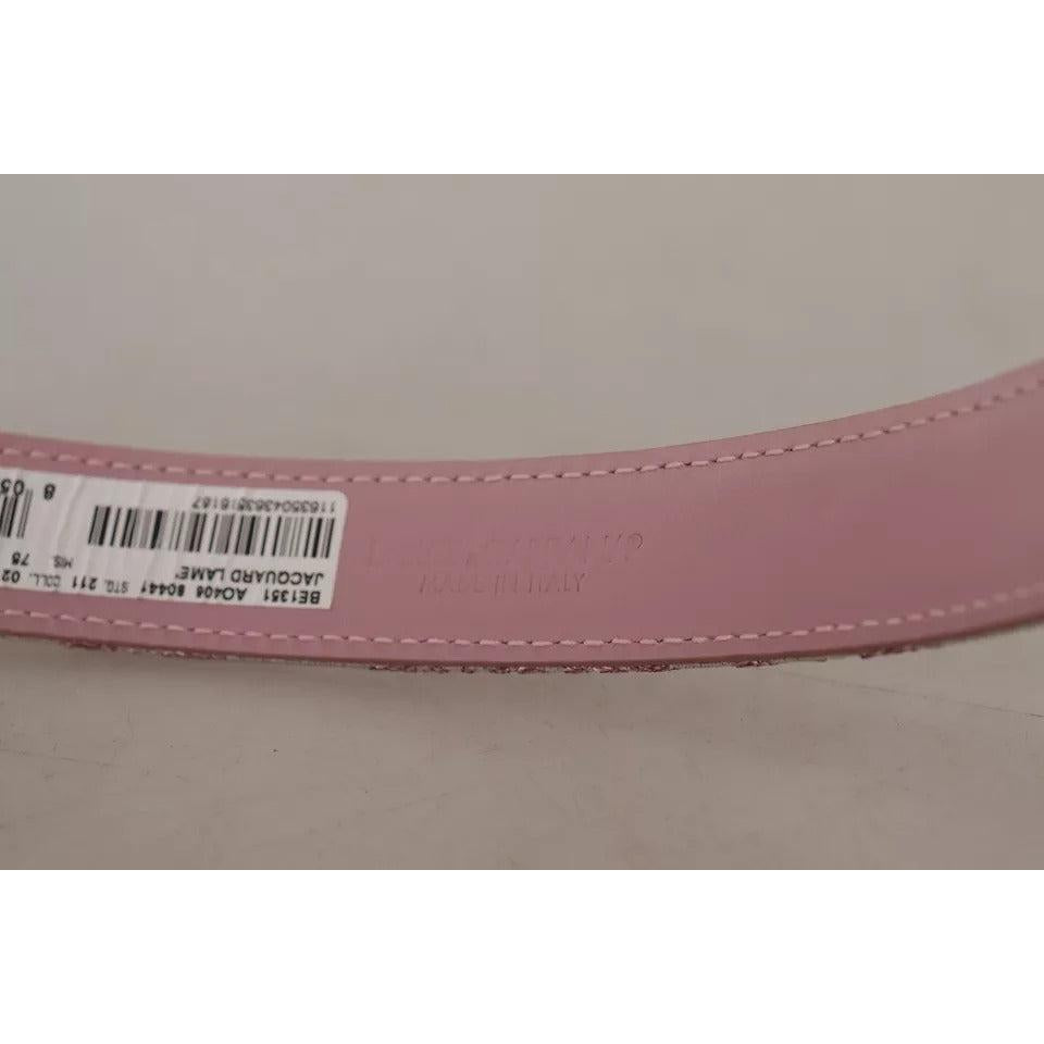 Dolce &amp; Gabbana Pink Jaquard Embroidered Gold Tone Metal Buckle Belt