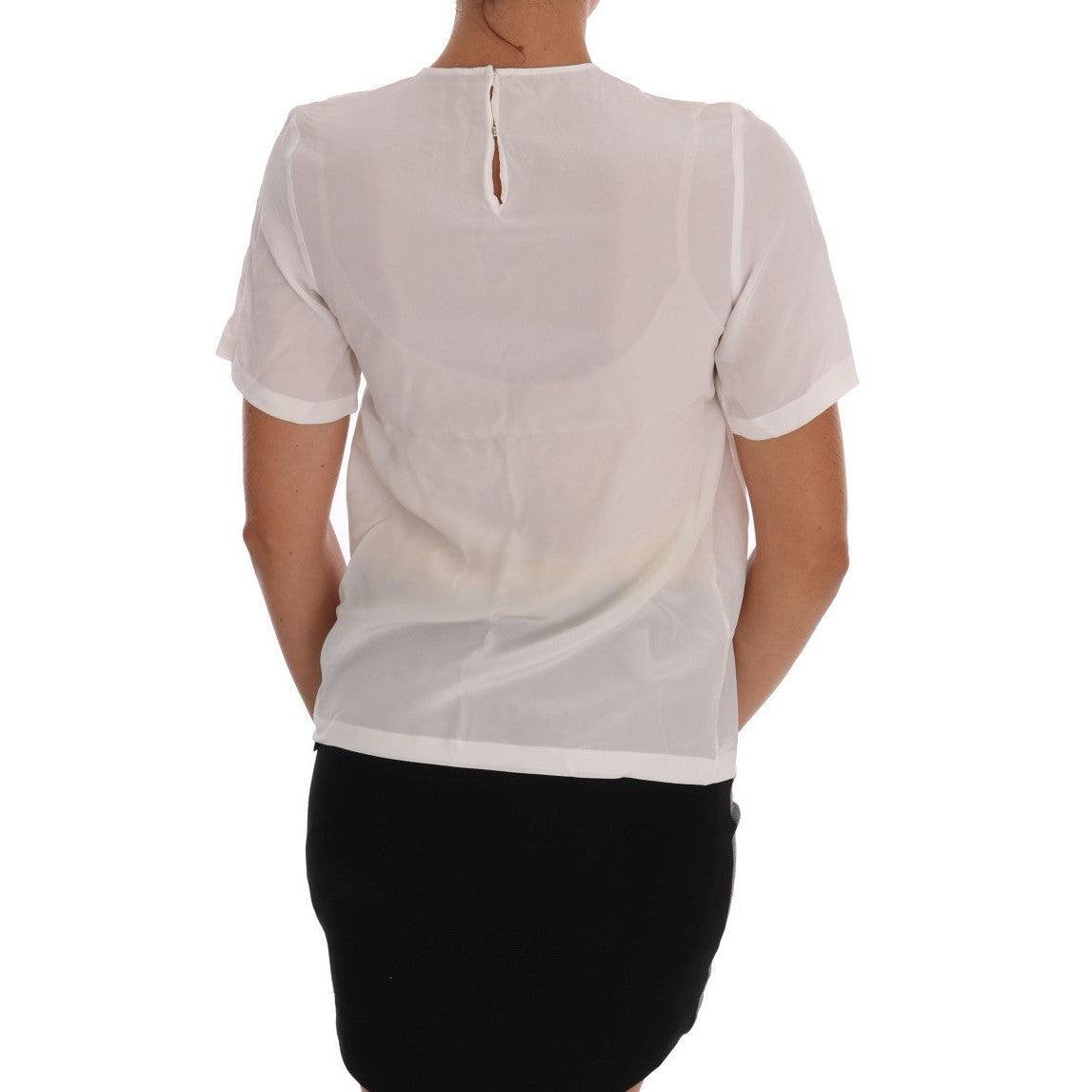 Dolce &amp; Gabbana Silk Sequined &#39;Italia Is Love&#39; White Blouse