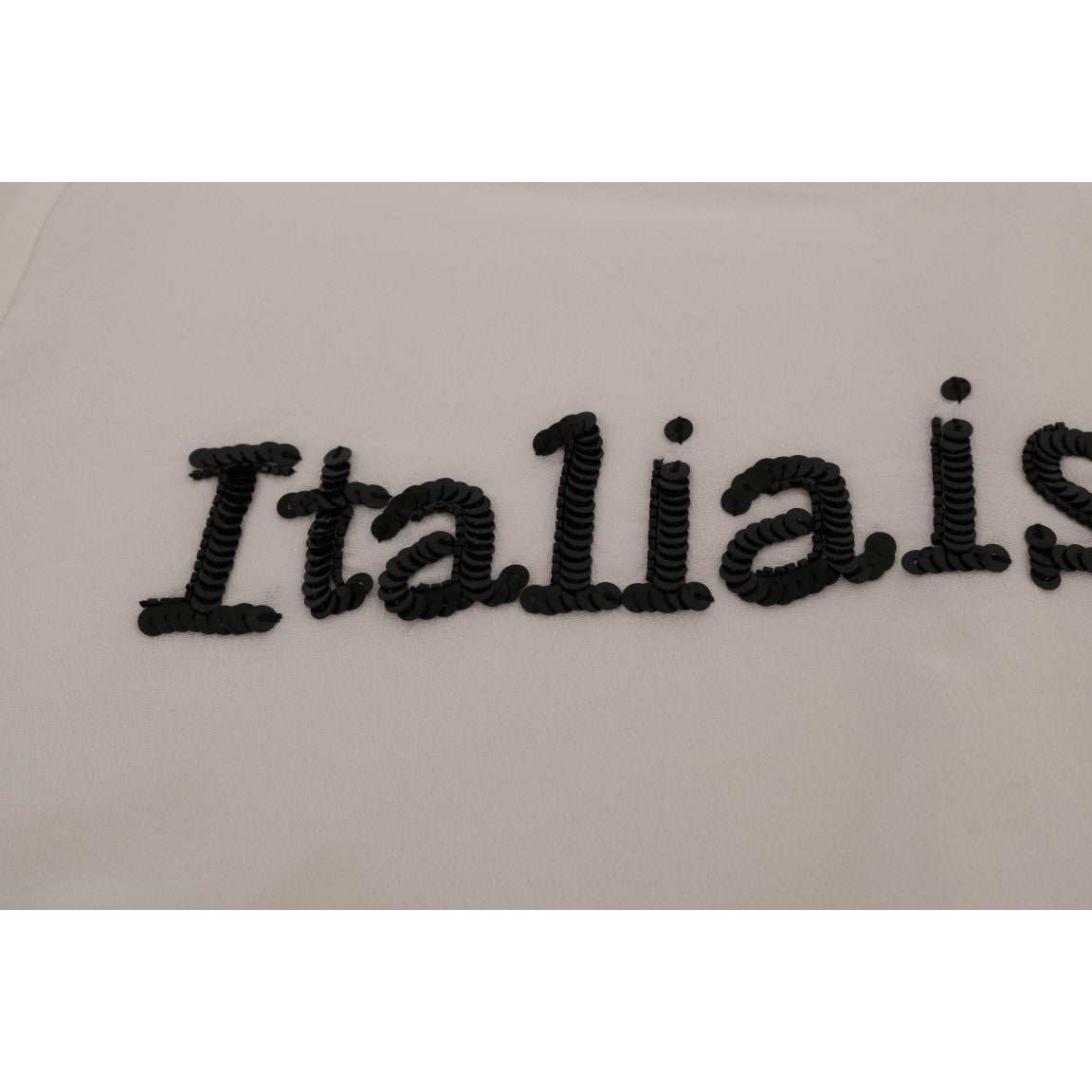 Dolce &amp; Gabbana Silk Sequined &#39;Italia Is Love&#39; White Blouse