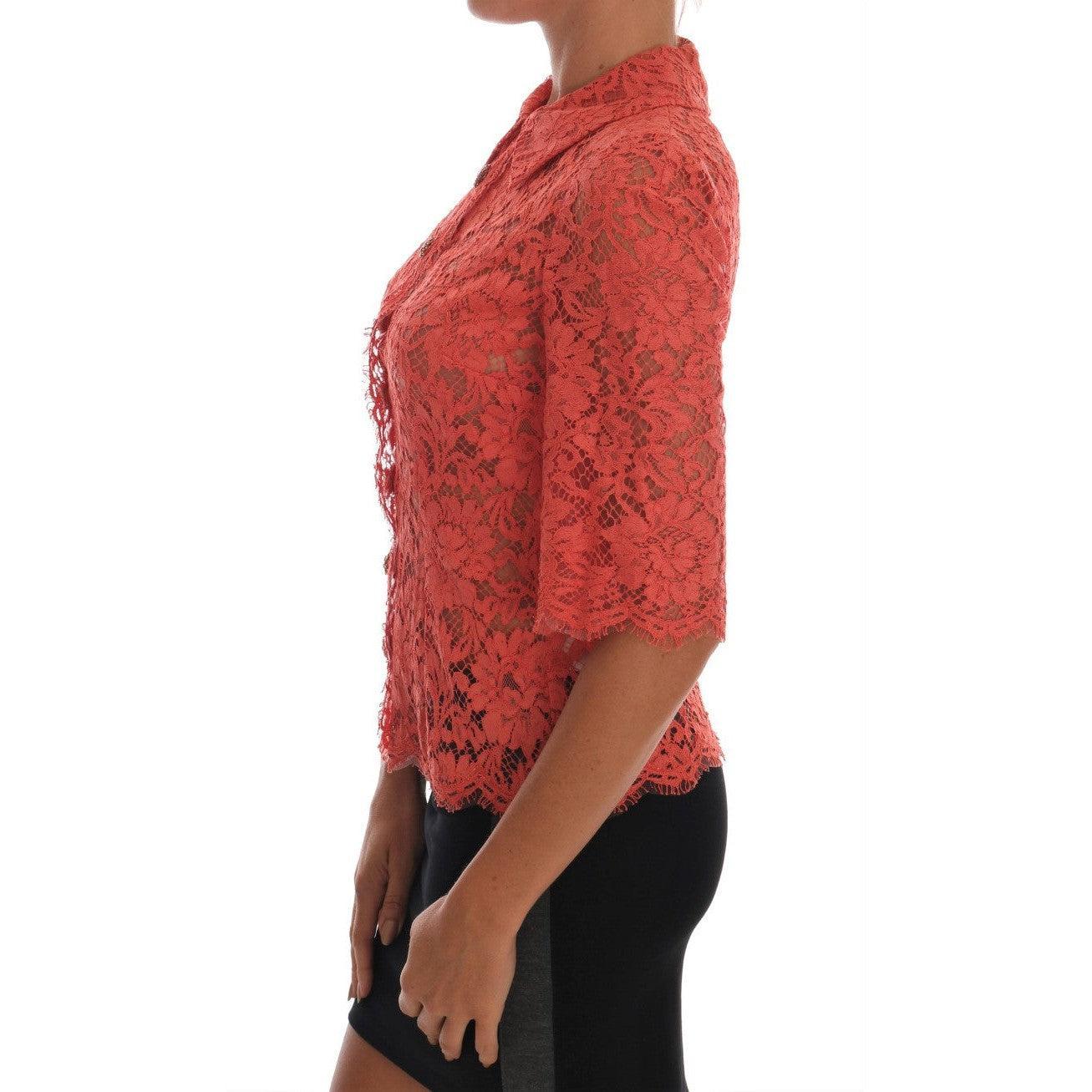 Dolce &amp; Gabbana Elegant Orange Floral Lace Crystal Cardigan Blouse