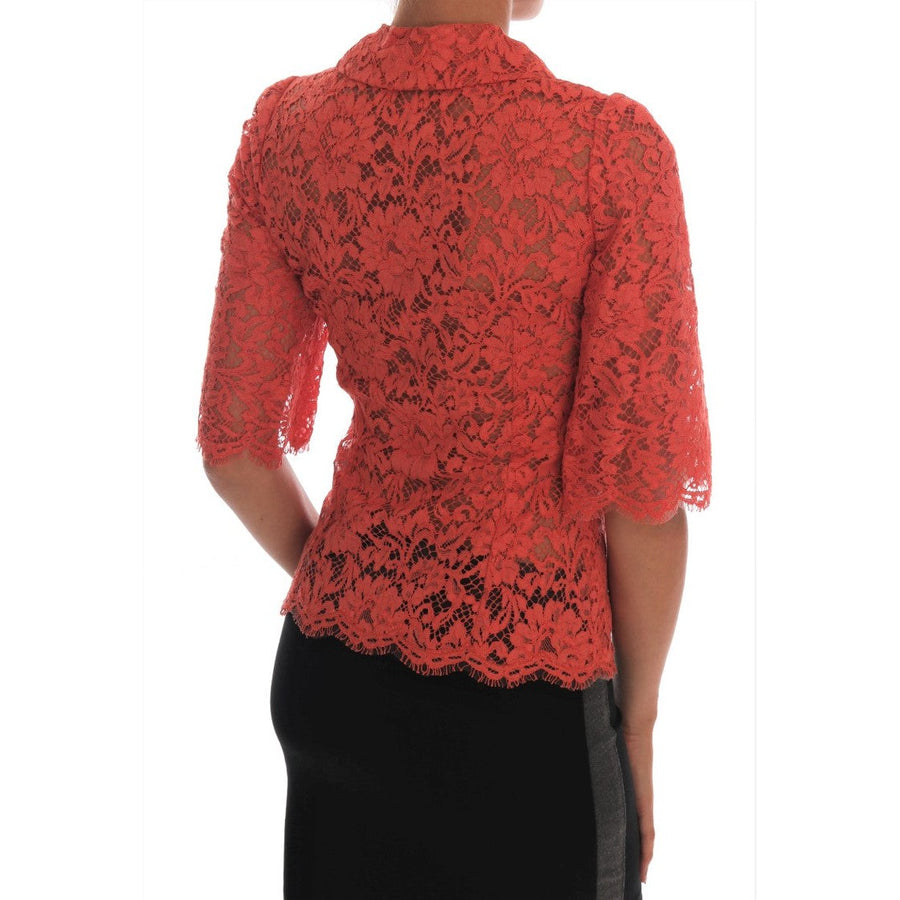 Dolce & Gabbana Elegant Orange Floral Lace Crystal Cardigan Blouse