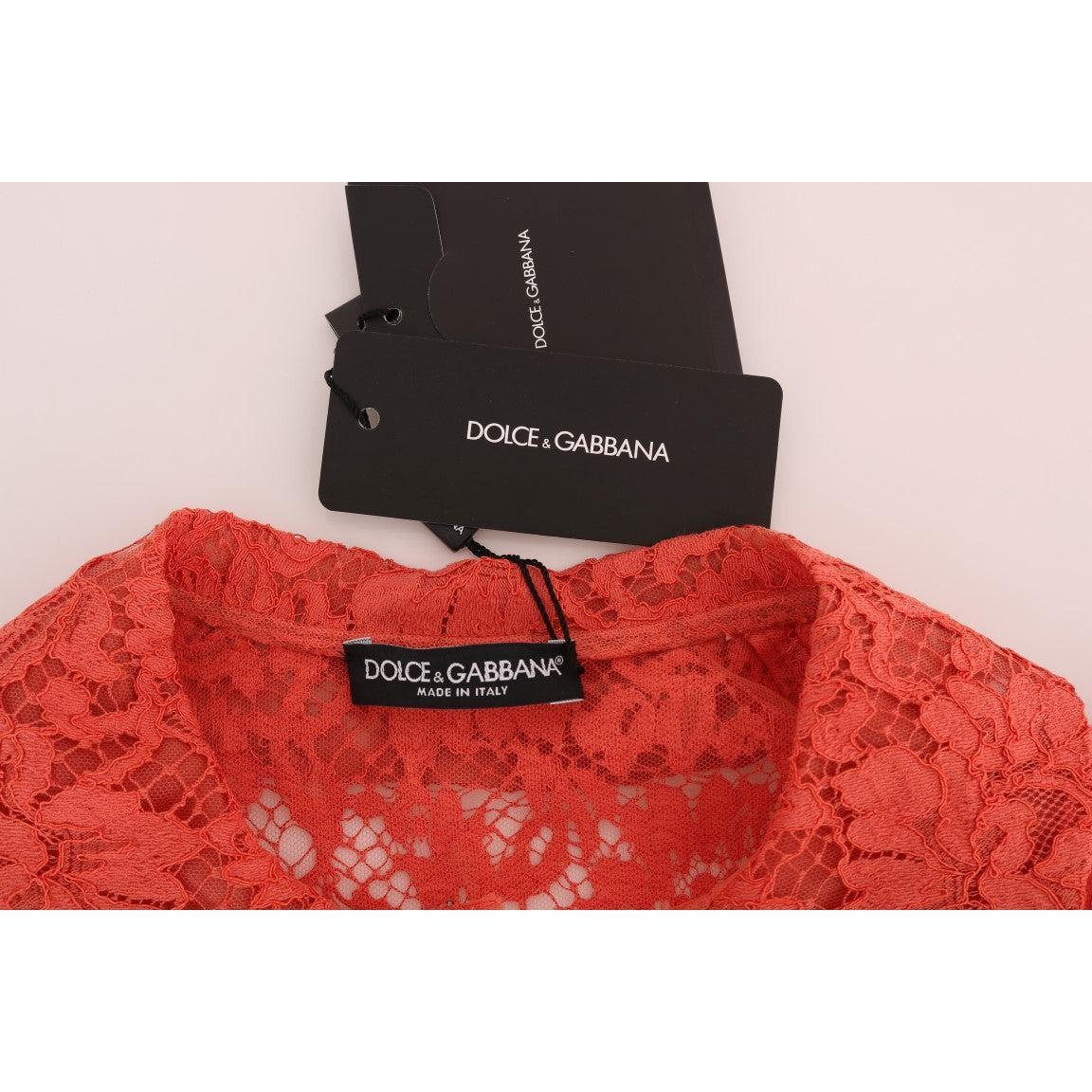 Dolce &amp; Gabbana Elegant Orange Floral Lace Crystal Cardigan Blouse