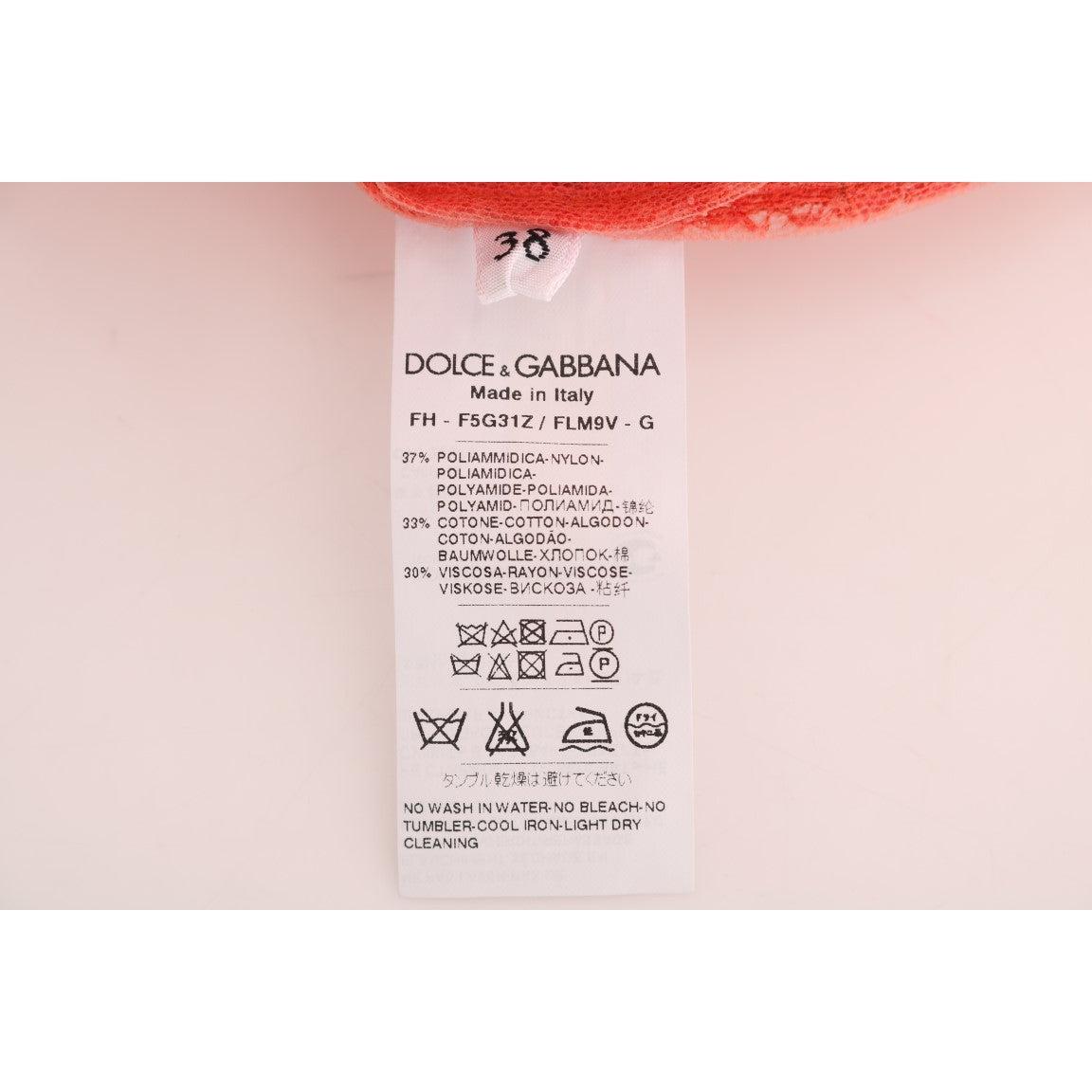 Dolce &amp; Gabbana Elegant Orange Floral Lace Crystal Cardigan Blouse