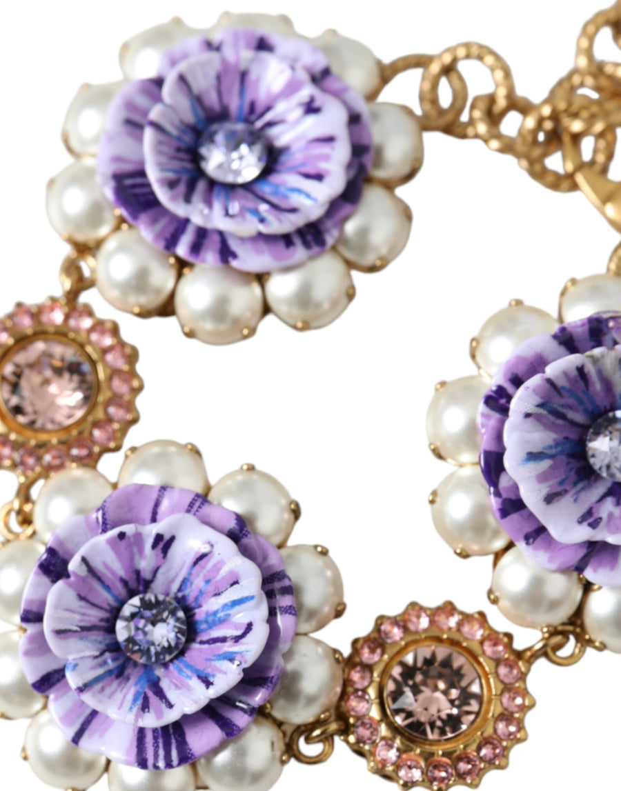 Dolce & Gabbana Gold FIORI BLOOMING Floral Baroque Crystals Bracelet