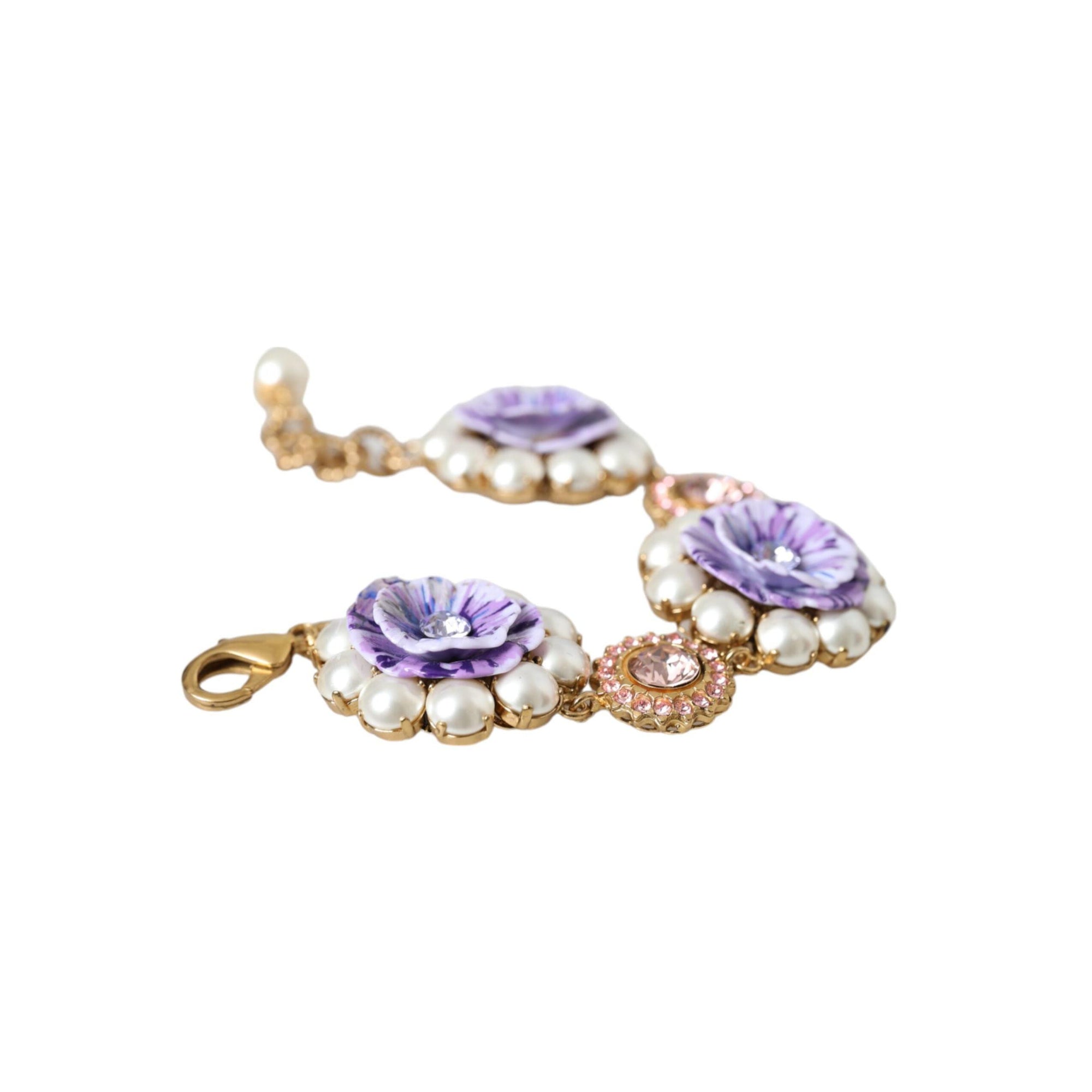 Dolce &amp; Gabbana Gold FIORI BLOOMING Floral Baroque Crystals Bracelet