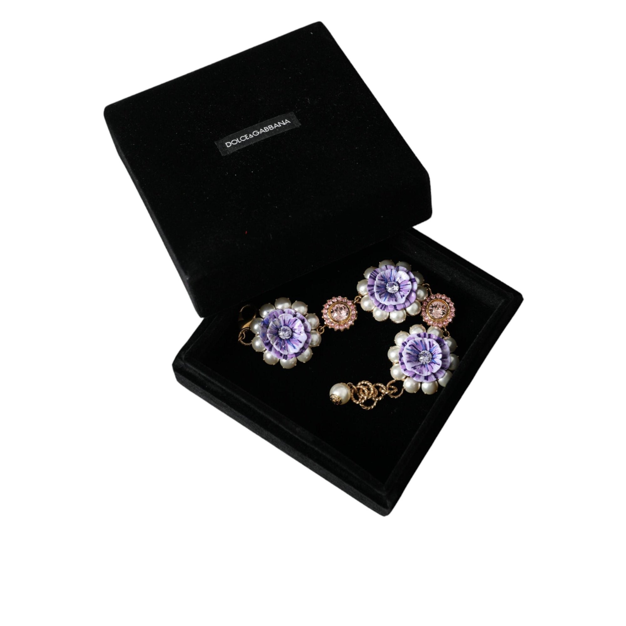Dolce &amp; Gabbana Gold FIORI BLOOMING Floral Baroque Crystals Bracelet