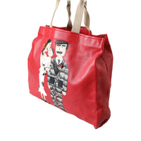 Dolce & Gabbana Red Leather #DGFamily Patch Shopping Tote Bag