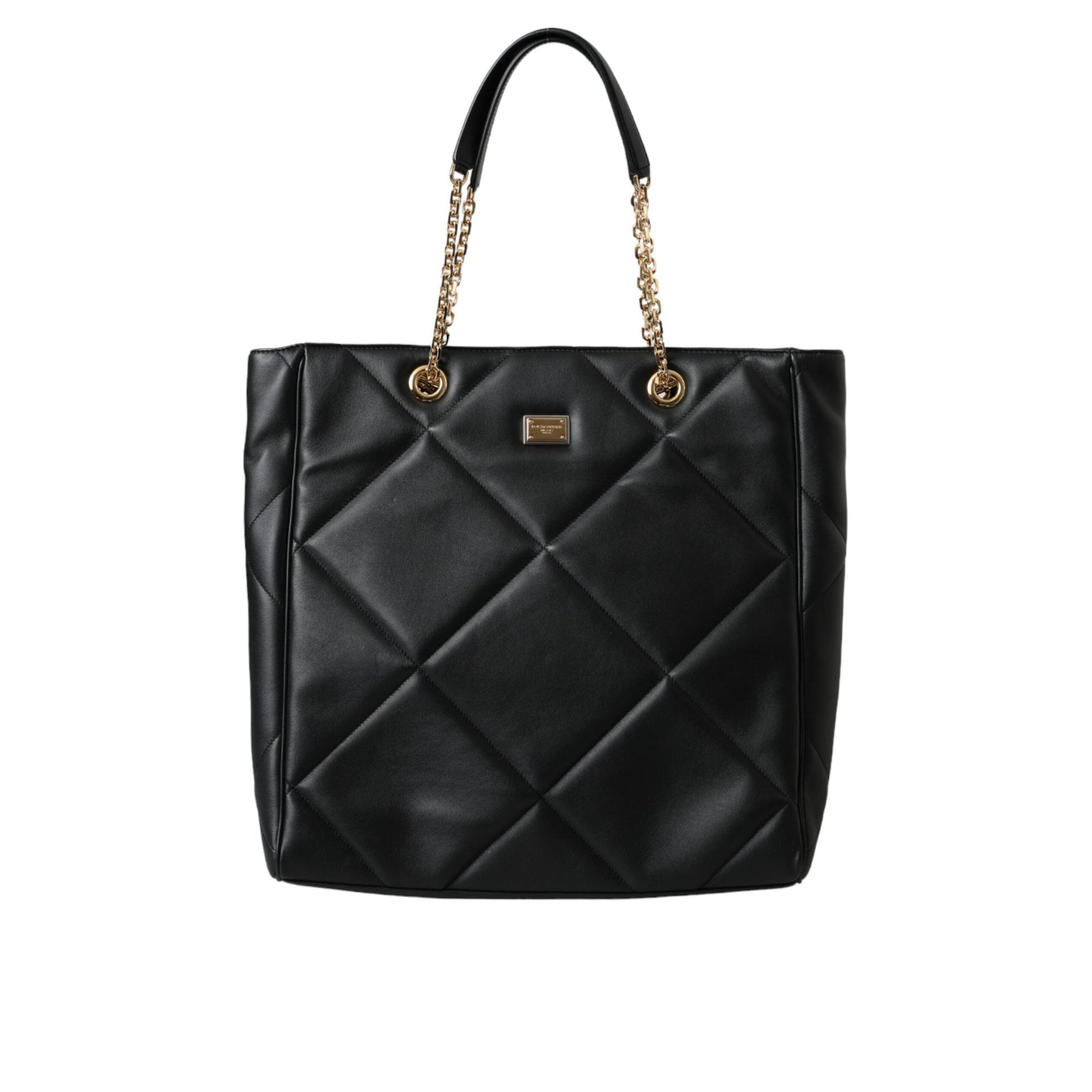 Dolce &amp; Gabbana Black Leather JUNGLE Quilted Shopping Tote Bag