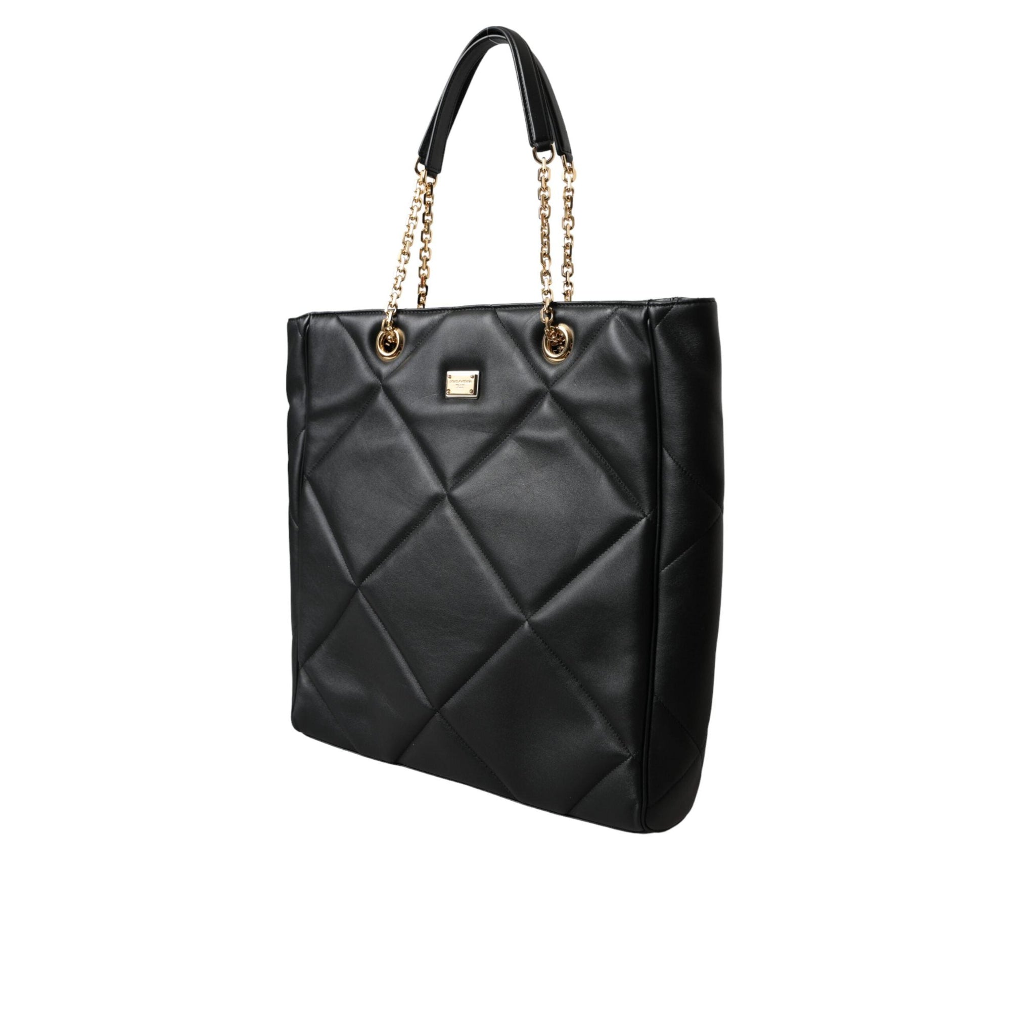 Dolce &amp; Gabbana Black Leather JUNGLE Quilted Shopping Tote Bag